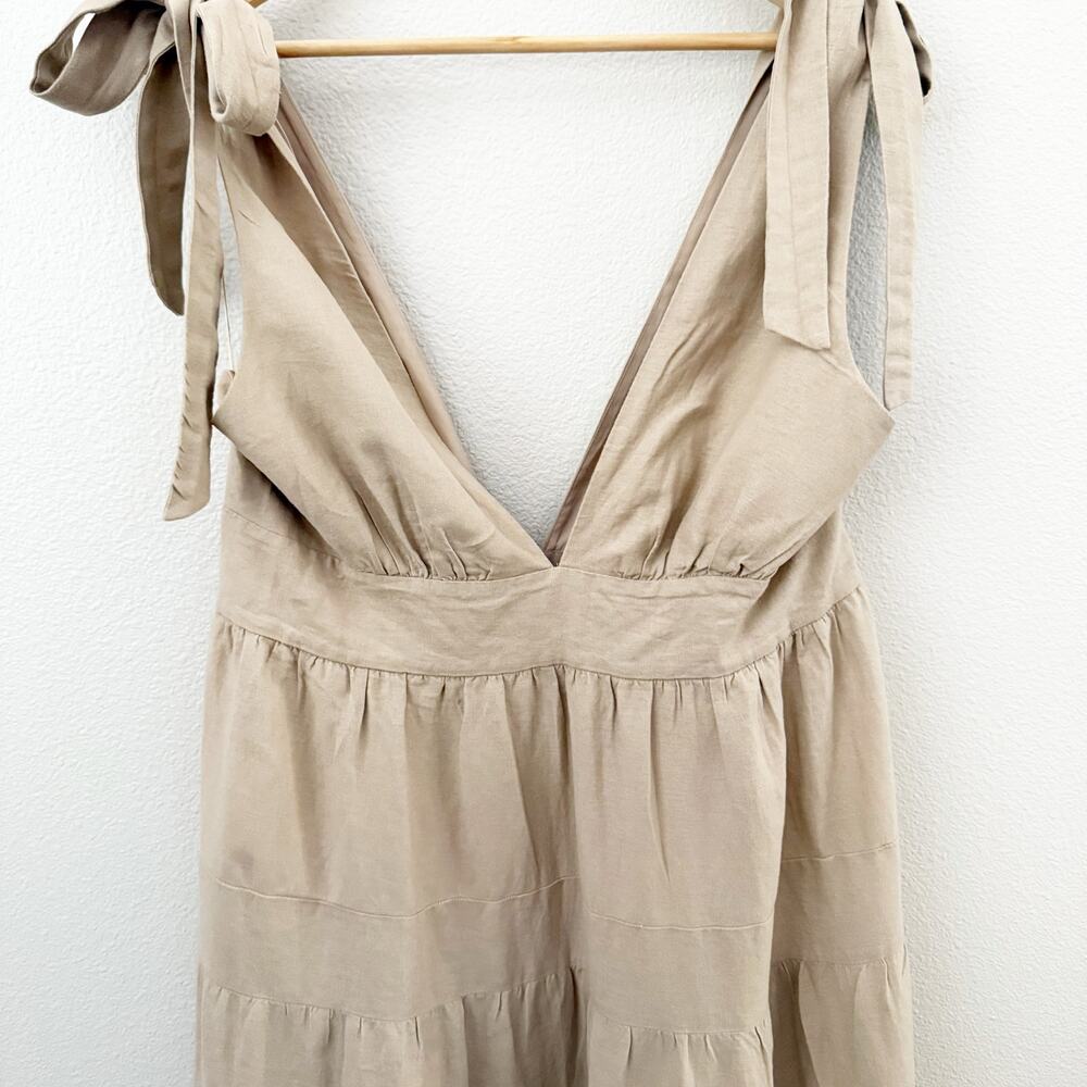 HOUSE OF HARLOW 1960 x REVOLVE | Tan Tiered Dress Maxi Tie Bow V-neck | XL